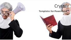  Presentation with announcements - Theme consisting of church announcements - funny male nun with megaphone background and a pink colored foreground