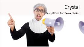  Presentation with announcements - Audience pleasing slides consisting of church announcements - funny male nun with megaphone backdrop and a lemonade colored foreground