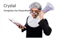  Presentation with announcements - Cool new theme with church announcements - funny male nun with megaphone backdrop and a light gray colored foreground