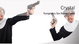  Presentation with nun - Theme having church announcements - weird male nun with gun background and a white colored foreground