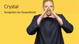  Presentation with christian church - Slides with church announcements - young christian priest over isolated background and a yellow colored foreground