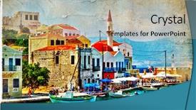  Presentation with artwork - PPT theme having church art - beautiful kastelorizo bay greece dodecanes background and a mint green colored foreground