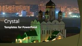  Presentation with city church - Amazing PPT theme having church-at-night-city backdrop and a tawny brown colored foreground