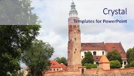  Presentation with city church - PPT theme consisting of church behind defence city wall background and a sky blue colored foreground