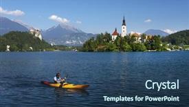  Presentation with europe trade policy - Beautiful theme featuring church bells - bled in sovenia europe backdrop and a ocean colored foreground