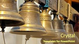 Presentation with church - Amazing PPT theme having church bells close up backdrop and a tawny brown colored foreground