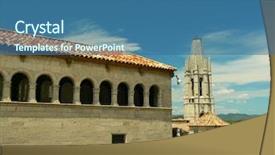  Presentation with chernobyl nuclear power plant view - Slide set enhanced with church bishop - view of girona cathedral background and a ocean colored foreground