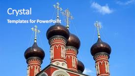  Presentation with church blue - Presentation theme featuring church blue sky with clouds background and a teal colored foreground