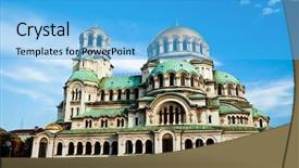  Presentation with church building - Colorful theme enhanced with church building - alexander nevski cathedral in sofia backdrop and a light blue colored foreground
