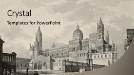  Presentation with engraving - Presentation theme having church building - antique illustration of palermo cathedral background and a soft green colored foreground
