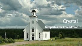  Presentation with church building - Cool new presentation theme with church building - small chruch in field backdrop and a gray colored foreground