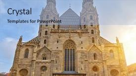  Presentation with church building - Amazing presentation design having business person standing near backdrop and a gray colored foreground