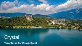  Presentation with resort - PPT layouts with church building cloud background - slovenia - aerial view resort background and a ocean colored foreground