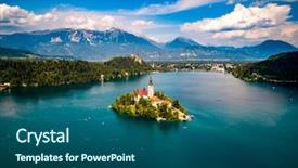  Presentation with resort - Beautiful slide deck featuring church building cloud background - slovenia - aerial view resort backdrop and a ocean colored foreground