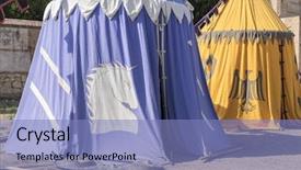  Presentation with coats - Theme having church camp - medieval tent of different colors background and a light blue colored foreground
