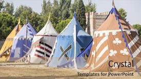  Presentation with church camp - Colorful slide deck enhanced with church camp - medieval tents next backdrop and a coral colored foreground
