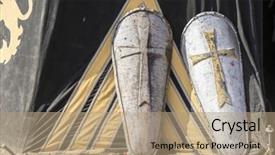  Presentation with coats - PPT layouts consisting of church camp - tournament medieval tent of different background and a coral colored foreground