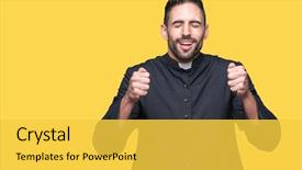  Presentation with church christian - Slides enhanced with church celebration - young christian priest over isolated background and a yellow colored foreground