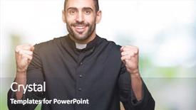  Presentation with christian - Presentation having church celebration - young christian priest over isolated background and a dark gray colored foreground