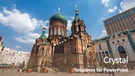  Presentation with church blue - Colorful PPT layouts enhanced with church construction - famous harbin sophia cathedral backdrop and a tawny brown colored foreground