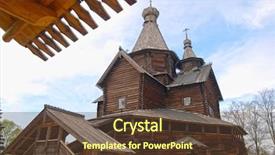  Presentation with old house - Theme with church construction - russian old wooden house background and a tawny brown colored foreground