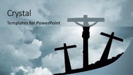  Presentation with easter church - PPT theme consisting of church easter - jesus christ crucified in golgotha background and a light blue colored foreground