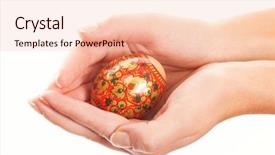  Presentation with easter church - Colorful presentation enhanced with church fasting - hands holding easter egg isolated backdrop and a lemonade colored foreground