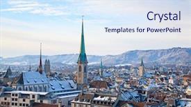  Presentation with city church - Slide deck with church financials - zurich - historical city background and a sky blue colored foreground