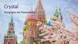  Presentation with tree spring flowers apple flowers - Presentation theme with church flowers - moscow and st basil cathedral background and a sky blue colored foreground