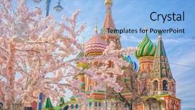  Presentation with spring tree - Colorful PPT theme enhanced with church flowers - moscow and st basil cathedral backdrop and a light blue colored foreground