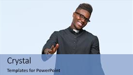  Presentation with african american church - PPT theme with church friendship - young african american priest man background and a teal colored foreground