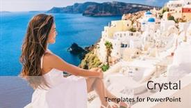  Presentation with church blue - Slides enhanced with church girls - europe summer travel destination santorini background and a lemonade colored foreground