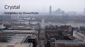  Presentation with foggy - PPT layouts having church glass - aerial london view background and a lemonade colored foreground