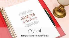  Presentation with open book page - Colorful presentation theme enhanced with welcome worship - church guest book open backdrop and a white colored foreground