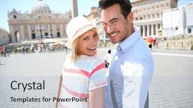  Presentation with peter - PPT theme enhanced with church hats - cheerful couple standing by saint background and a light blue colored foreground