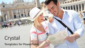  Presentation with peter - Colorful slide set enhanced with church hats - couple reading map by saint backdrop and a  colored foreground