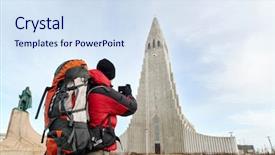  Presentation with travel agency pictures - Slides consisting of church hats - rear view adventure travel backpack background and a  colored foreground