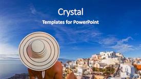  Presentation with study children village - Presentation theme enhanced with church hats - woman with hat watching oia background and a  colored foreground