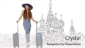  Presentation with tourism - Slide deck with church hats - young girl in concept background and a white colored foreground