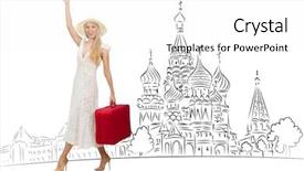  Presentation with tourism - PPT theme with church hats - young girl in concept background and a white colored foreground