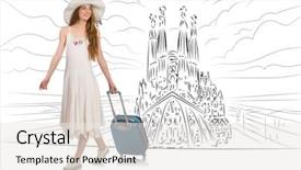 Presentation with spain - Presentation theme featuring church hats - young woman travelling to spain background and a white colored foreground