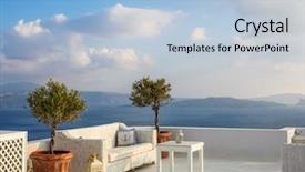  Presentation with santorini - PPT layouts featuring church home - oia in santorini greece background and a light blue colored foreground