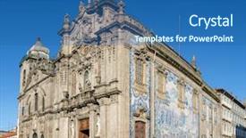  Presentation with children in church - Beautiful PPT theme featuring church igreja do carmo dos backdrop and a ocean colored foreground
