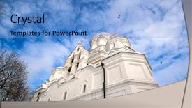  Presentation with church tithes - PPT layouts consisting of church in kolomenscoye moscow russia background and a teal colored foreground