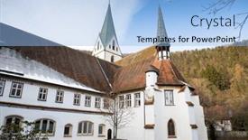  Presentation with german - Presentation theme featuring church-in-small-german-village and a light blue colored foreground