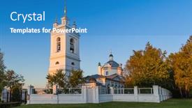  Presentation with russia - Amazing presentation theme having church-in-the-village backdrop and a teal colored foreground