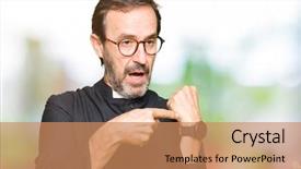  Presentation with baptism ceremony priest - PPT theme having church meeting - middle age priest man wearing background and a  colored foreground