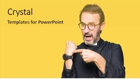  Presentation with upset - Beautiful PPT layouts featuring church meeting - middle age priest man wearing backdrop and a yellow colored foreground
