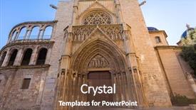  Presentation with door of a small church - Amazing PPT theme having church meeting - valencia cathedral apostoles door where backdrop and a tawny brown colored foreground