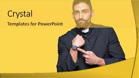  Presentation with christian - Cool new slide deck with church meeting - young christian priest over isolated backdrop and a yellow colored foreground